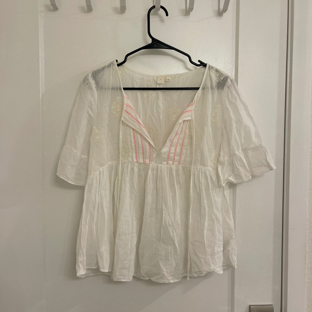 Eloise Anthropologie Boho Babydoll‎ V Neck Blouse Chic Hippie Gauzy Cottagecore